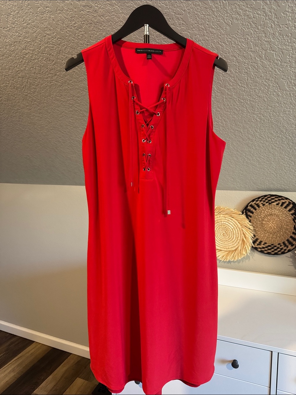 White House Black Market Red Lace-Up Sleeveless Shift Dress